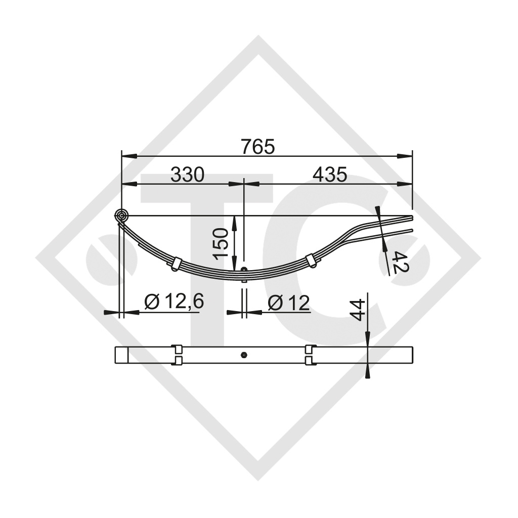 Leaf spring for straight axle 750kg