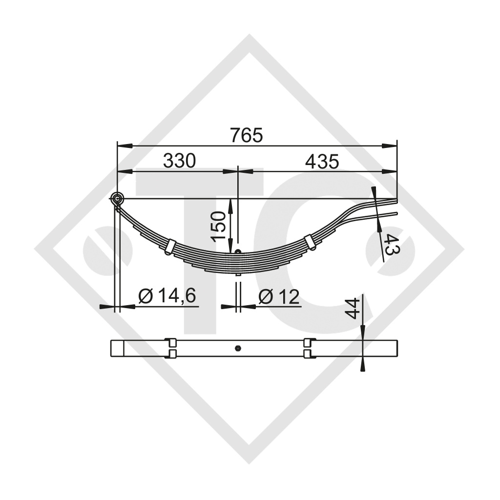 Leaf spring for straight axle 1500kg