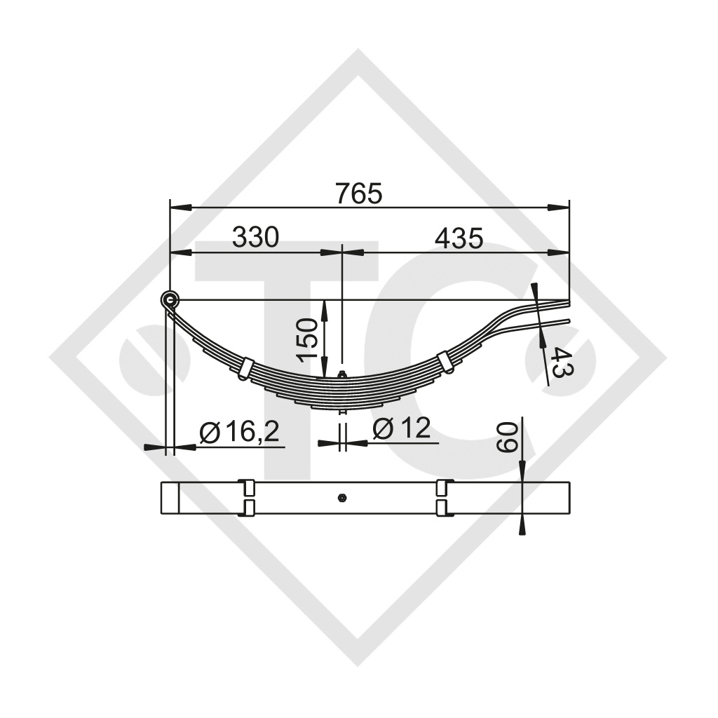 Leaf spring for straight axle 1800kg