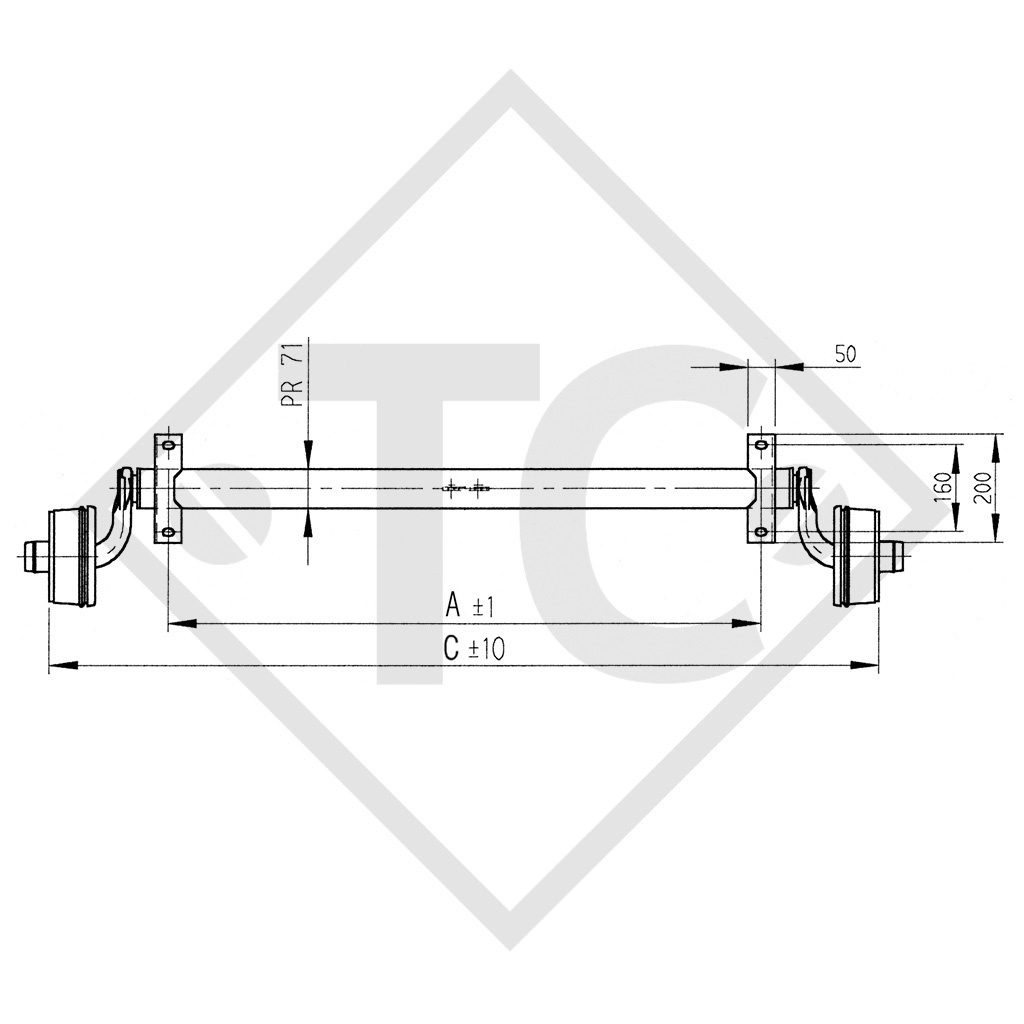 Essieu BASIC 750kg freiné type d'essieu B 700-5