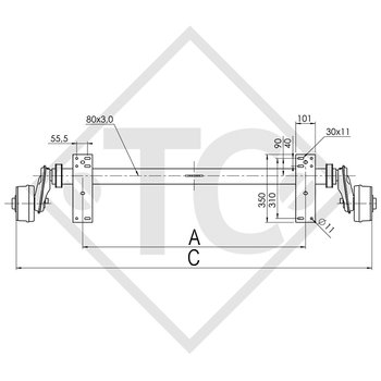 Braked axle 900kg EURO COMPACT axle type B 850-5