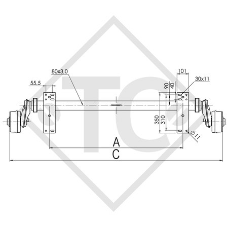 Braked axle 900kg EURO COMPACT axle type B 850-5