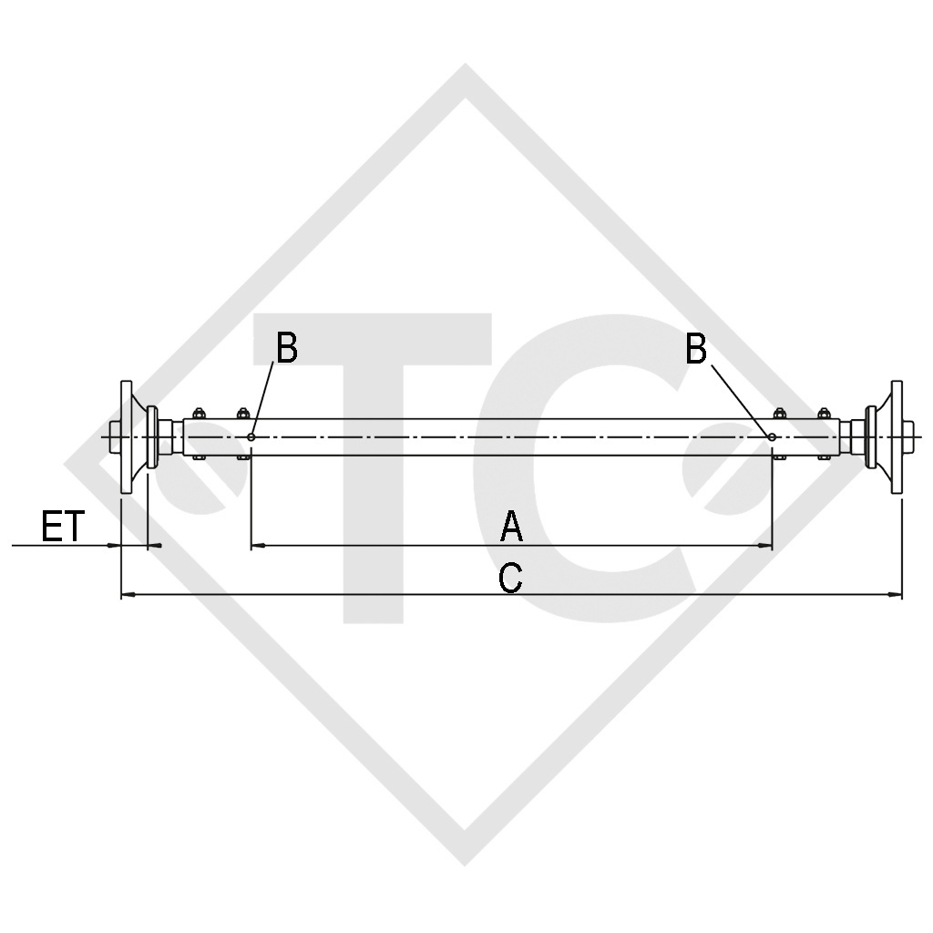 Rigid unbraked axle 1800kg PLUS axle type LS 1800