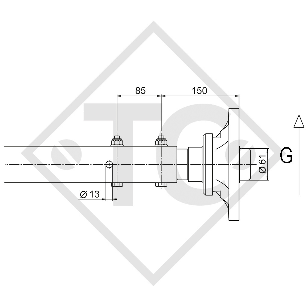 Essieu PLUS droit non freiné 1800kg type d'essieu LS 1800