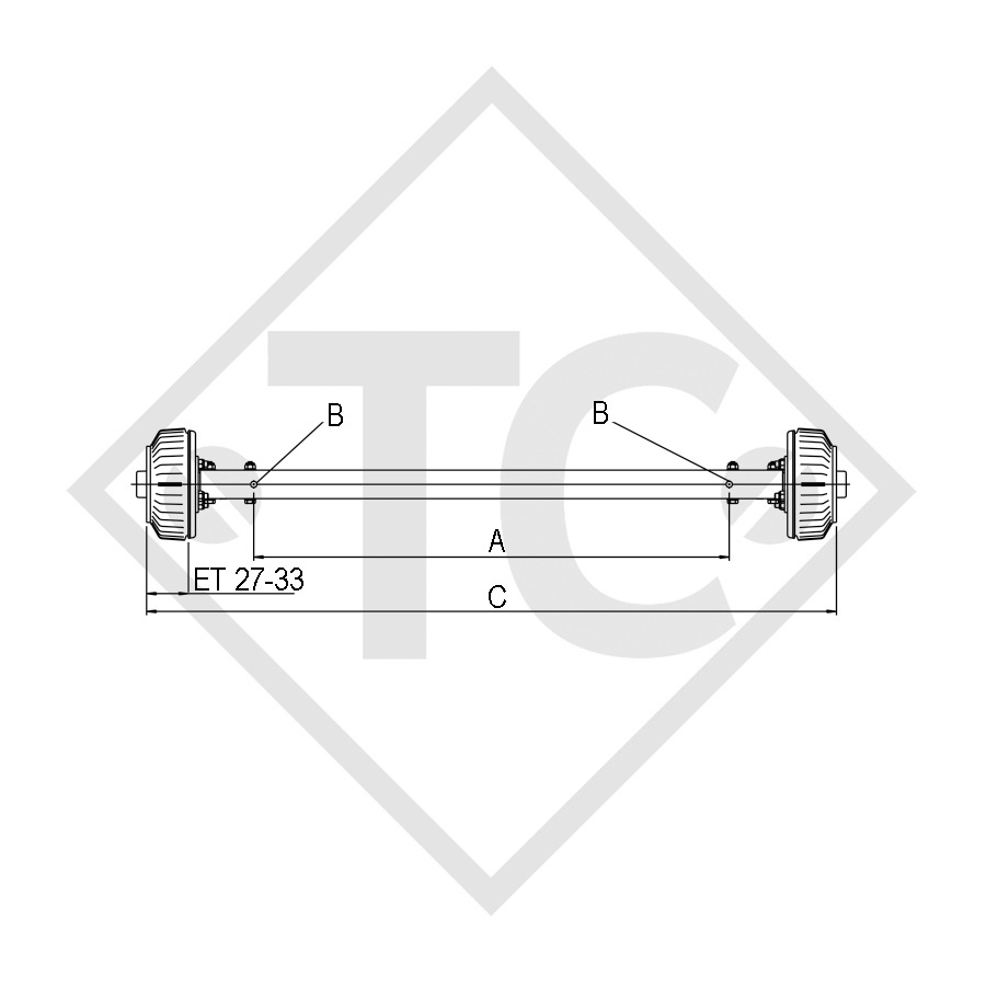 Achse starr gebremst 1500kg PLUS Achstyp BS 1500 wasserdicht