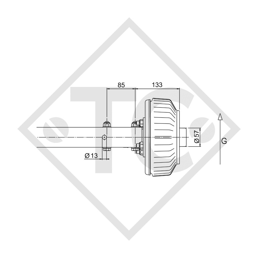 Assale rigido posteriore tandem frenato 1500kg PLUS tipo di assale BS 1500