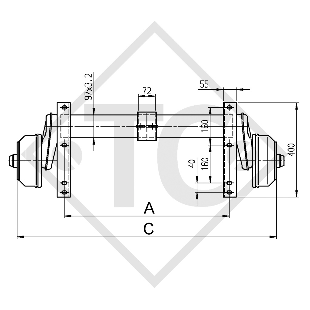 Achse gebremst 1350kg EURO COMPACT Achstyp B 1200-6 - HUMBAUR