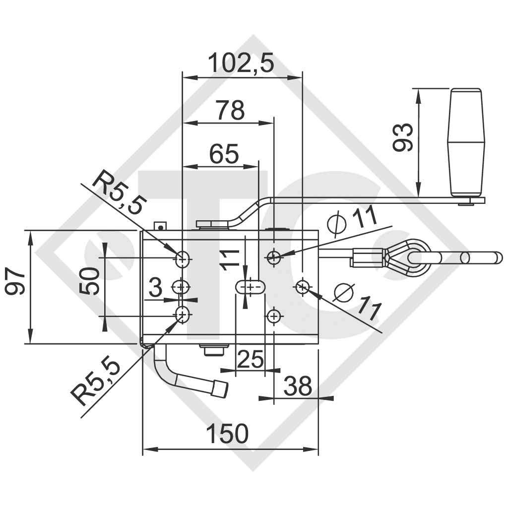 Towing winch BASIC 250kg, type 250 without automatic weight brake, fitted with 6 meter cable for lifting, without packaging