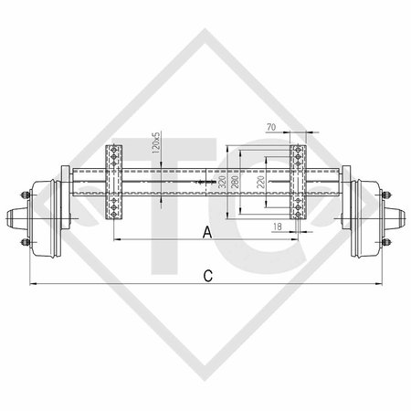 Braked axle 2750kg PLUS axle type B 2700-3