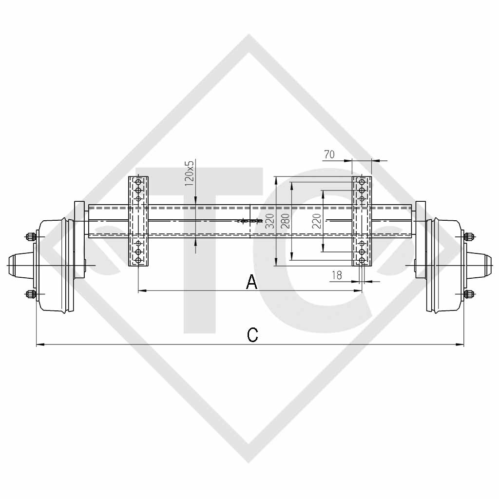 Essieu PLUS 2750kg freiné type d'essieu B 2700-3