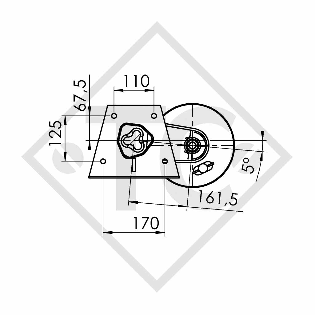 Braked axle 1300kg EURO COMPACT axle type B 1200-5