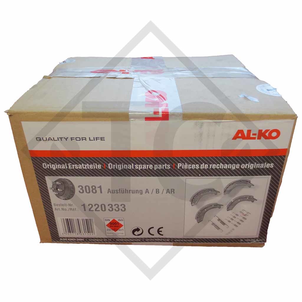 Brake shoe kit for wheel brake type 3081A, 3081B and 3081AR, brake size 300x80mm, for one axle