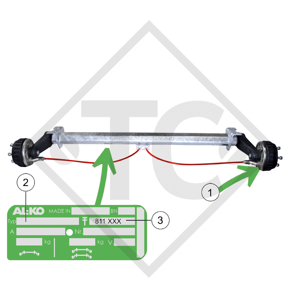 Kit mâchoires pour freins type 1637, dimension des freins 160x35mm pour un essieu