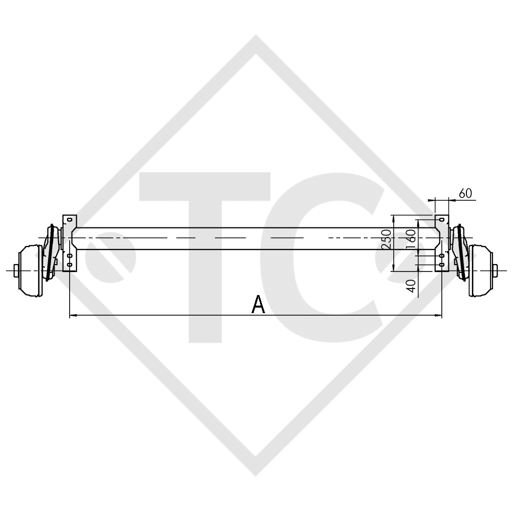 Essieu EURO COMPACT 2600kg freiné type d'essieu 2x B 1200-5 tandem