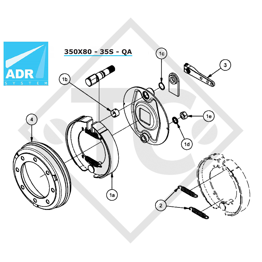 Bremsbacken-Set für Radbremse Typ 350x80 - 35S - QA für eine Seite/Bremse