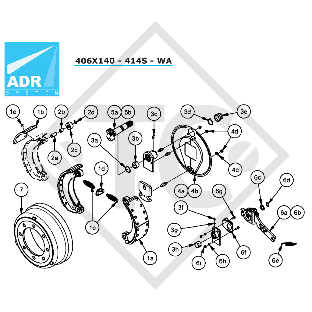 Ceppi freno, freno ruota 406x140 - 414S - WA, dimensioni 406x140mm per un asse