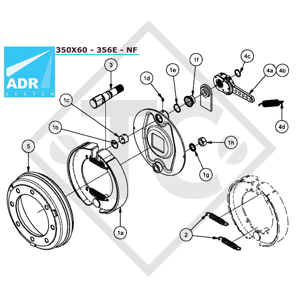 Ceppi freno, freno ruota 350x60 - 356E - NF, dimensioni 350x60mm per un asse