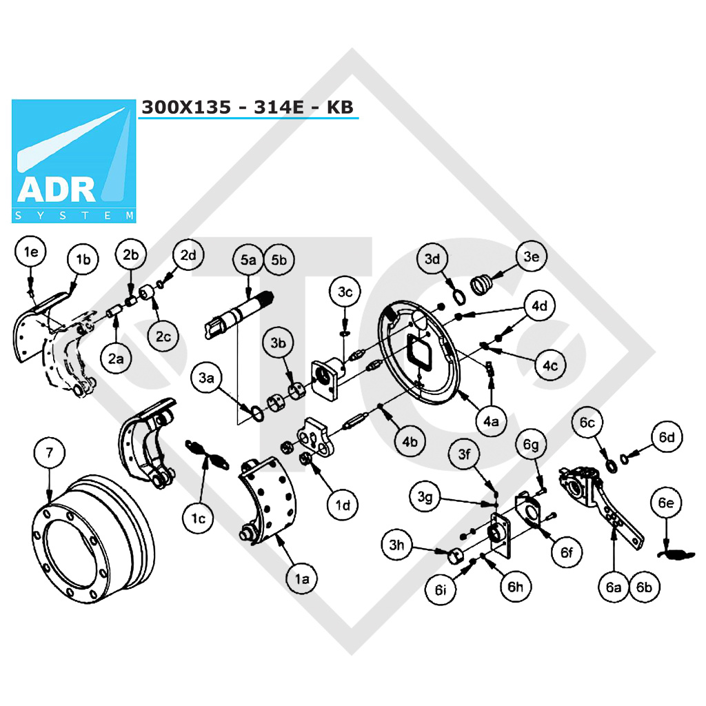 Kit de zapatas de freno para freno de rueda tipo 300x135 - 314E - KB por un lado (para un freno)