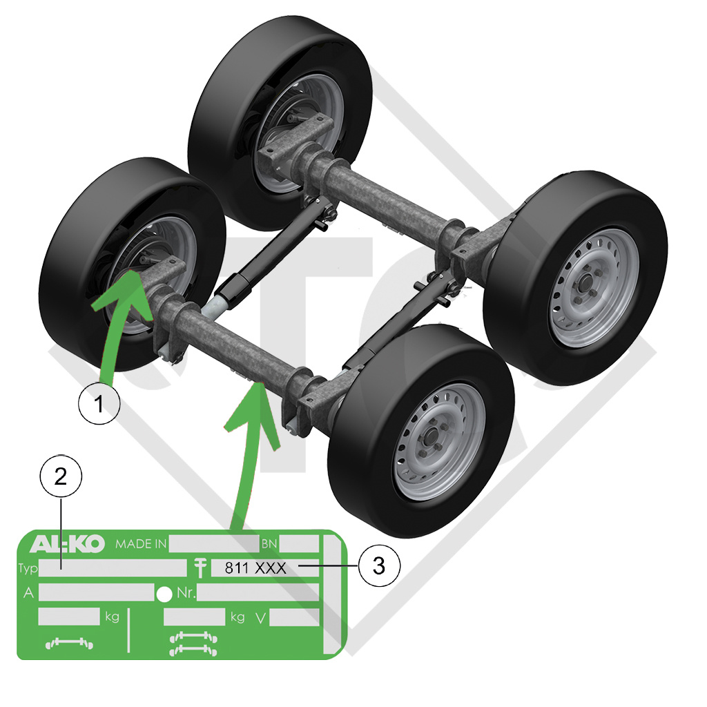 Brake shoe kit for wheel brake type 2361 with deflection 90°, for lowering axles, brake size 230x60mm, for one axle