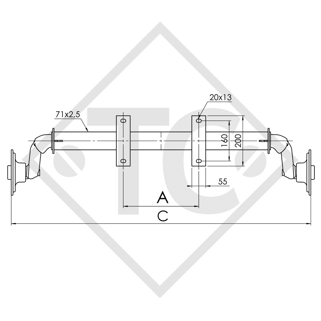 Eje sin freno 750kg PLUS OPTIMA tipo de eje 700-5