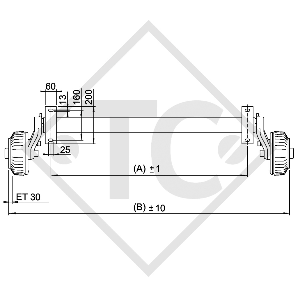 Assale frenato 1500kg BASIC tipo di assale CB1500 con AAA (Regolazione automatica dei ferodi)