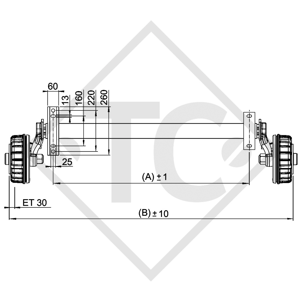 Essieu BASIC 1800kg freiné type d'essieu CB1800