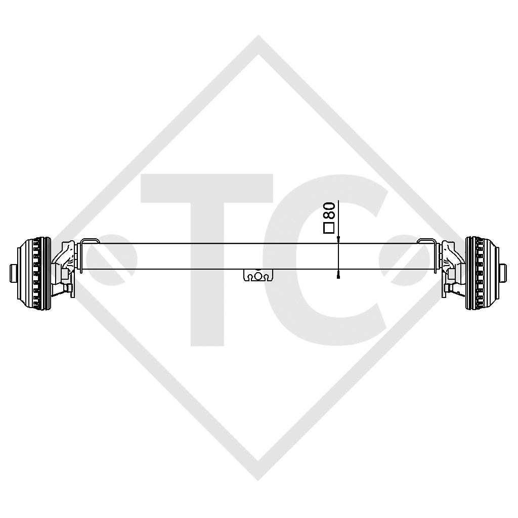 Braked tandem rear axle 1050kg BASIC axle type CB1050 with AAA (automatic adjustment of the brake pads)