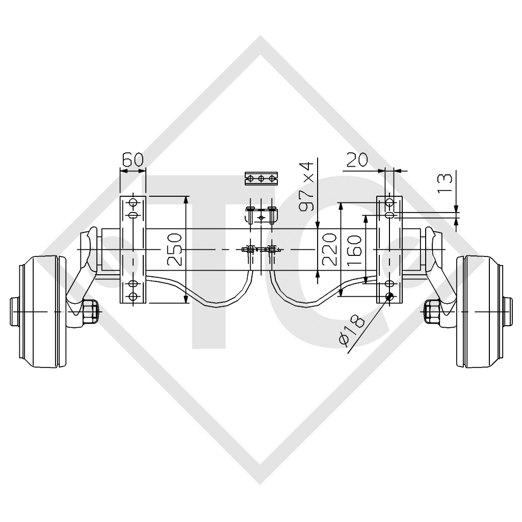 Assale frenato 1600kg EURO PLUS tipo di assale B 1600-1