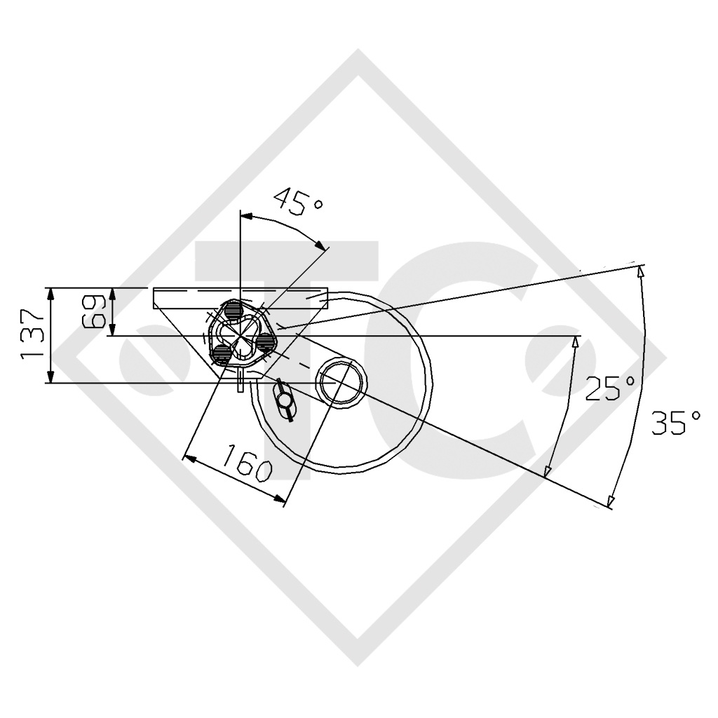 Braked axle 1600kg EURO PLUS axle type B 1600-1