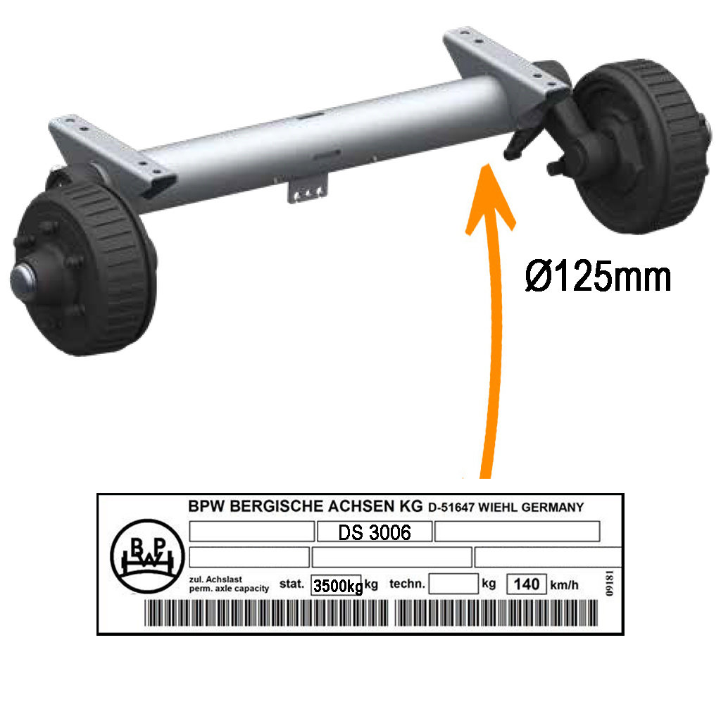 EJE CON FRENO 3500KG RONDO, TIPO DE EJE DS 3006, TUBO DE EJE REDONDO 125MM