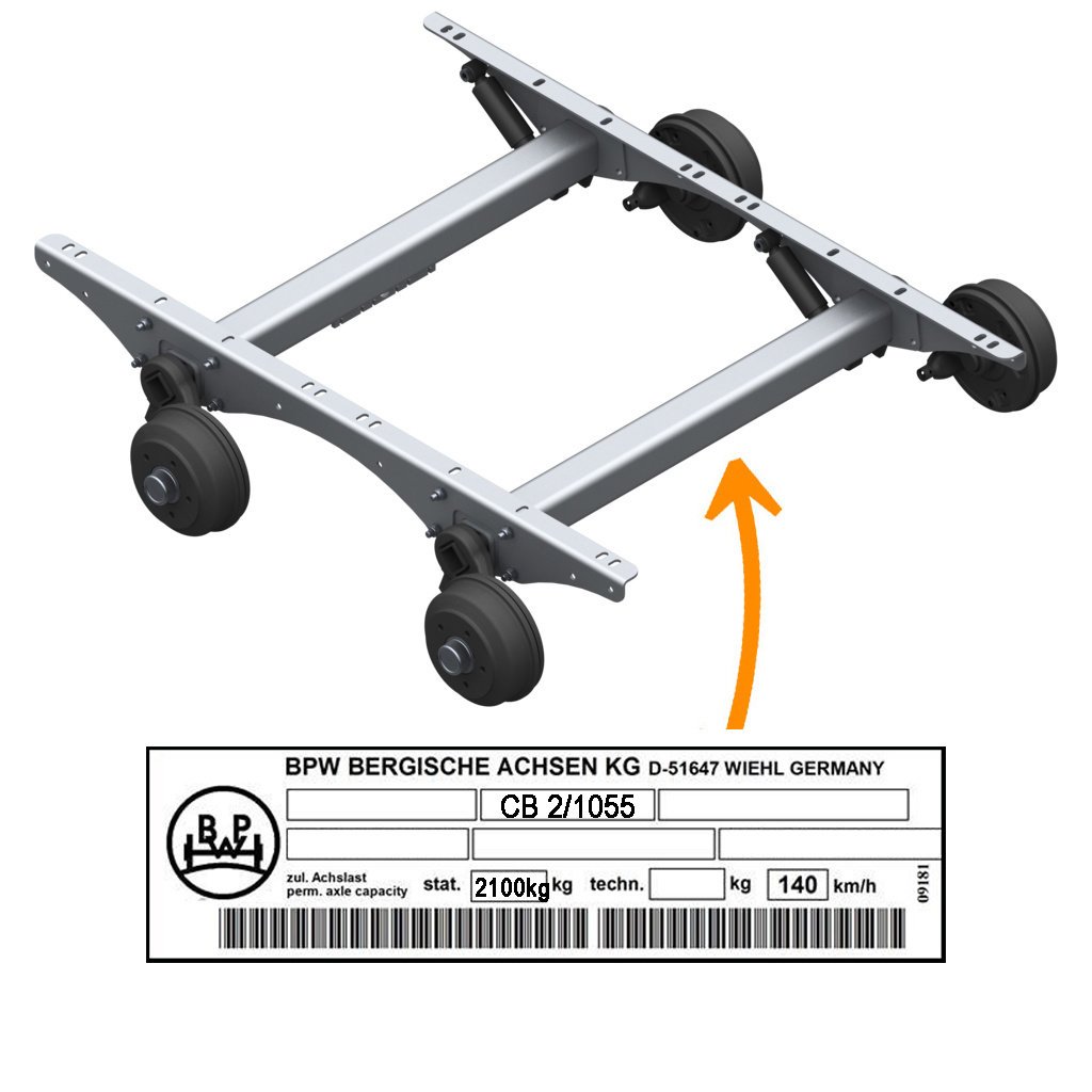 ESSIEUX TANDEM FREINES SWING JUSQU'À 2100KG, TYPE D'ESSIEU CB 2/1055