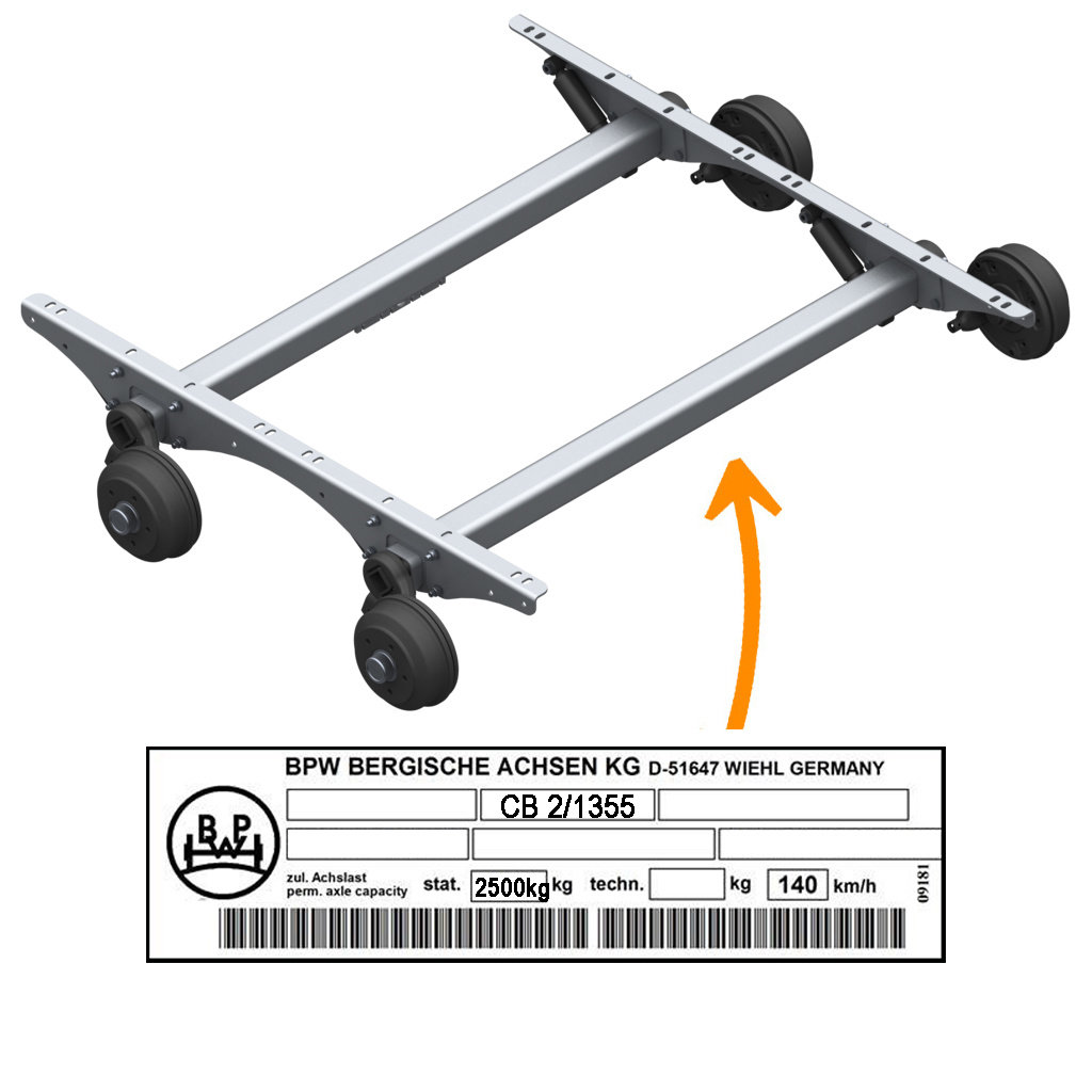 ESSIEUX TANDEM FREINES SWING JUSQU'À 2500KG, TYPE D'ESSIEU CB 2/1355