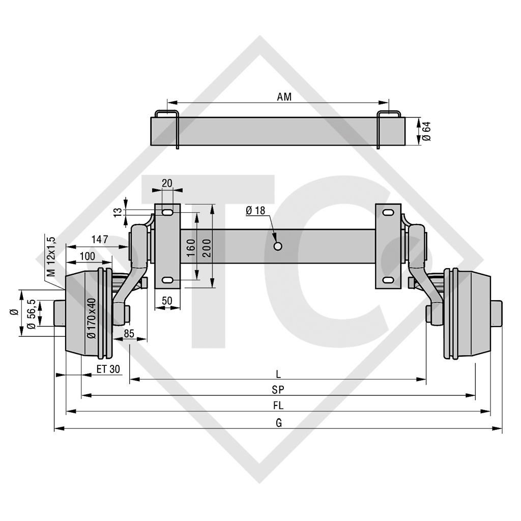 Assale frenato 850kg SWING tipo di assale CB 854, 46.16.382.010