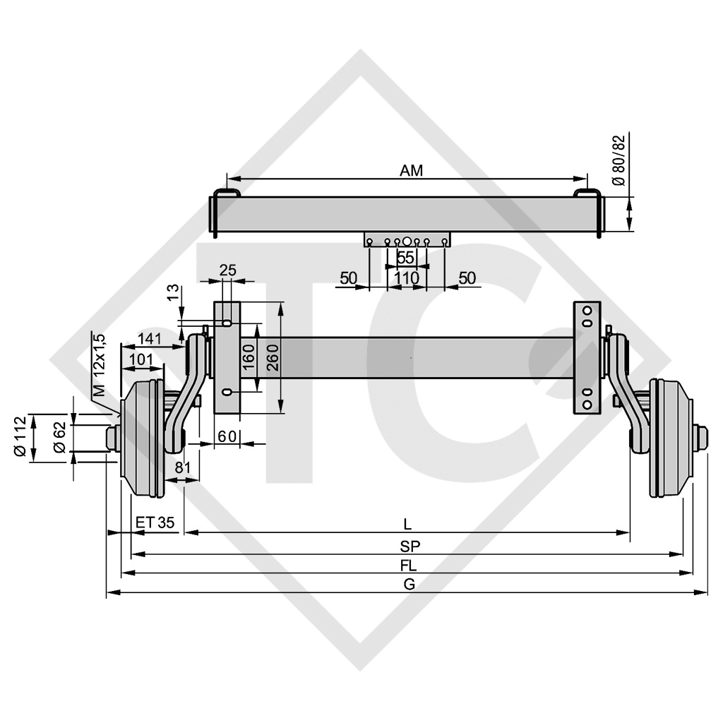 Essieu avant tandem SWING 1800kg freiné type d'essieu CB 1805, 4021154