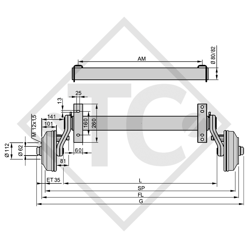 Eje con freno SWING 1800kg tipo de eje CB 1805, 4021144