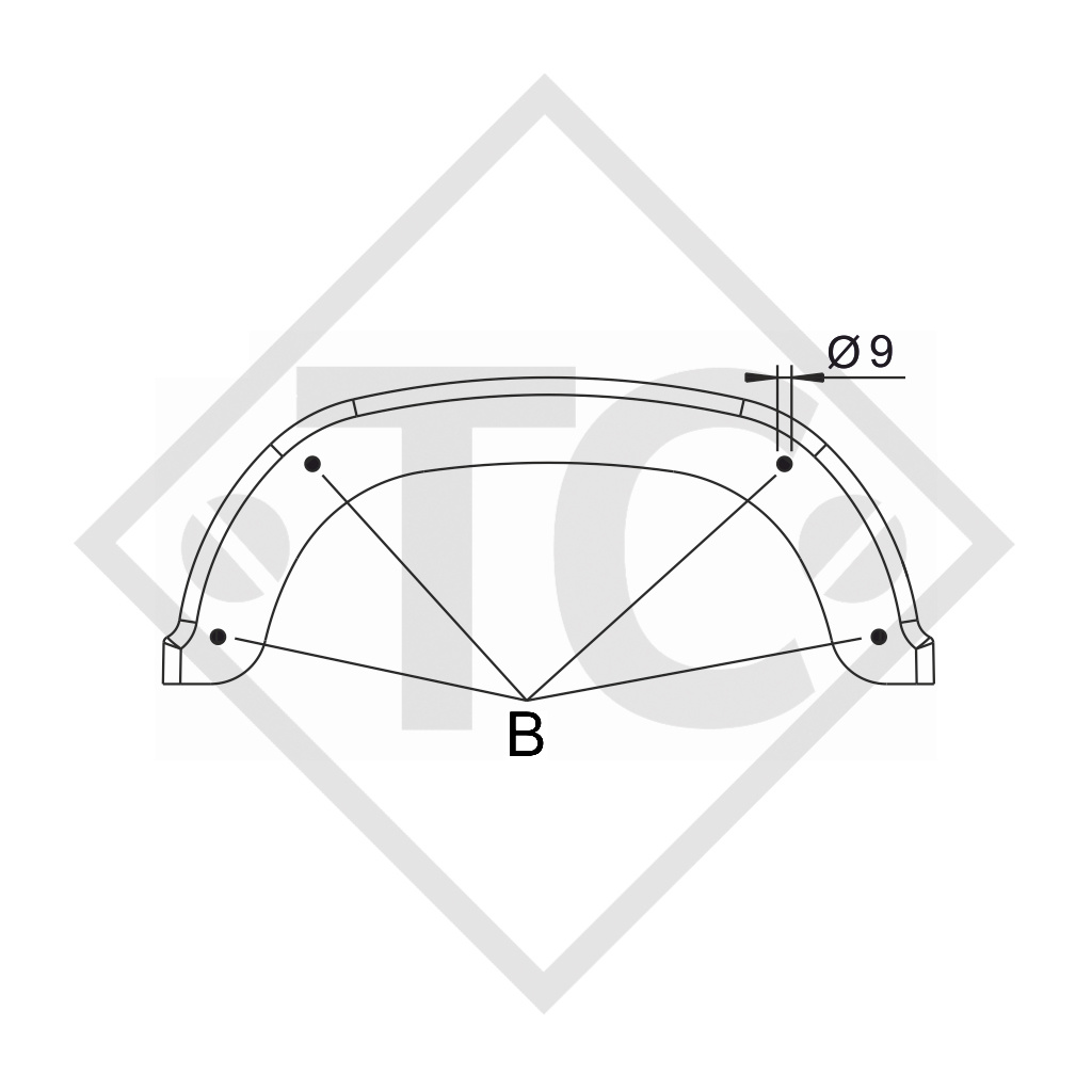 Mudguard, single axle trailer, plastic without mud flap, type SA 140 suitable for all common trailer types