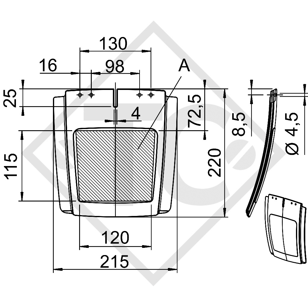 Splash protection suitable for mudguard type SA 240, TA 240 and HL 280 suitable for all common trailer types