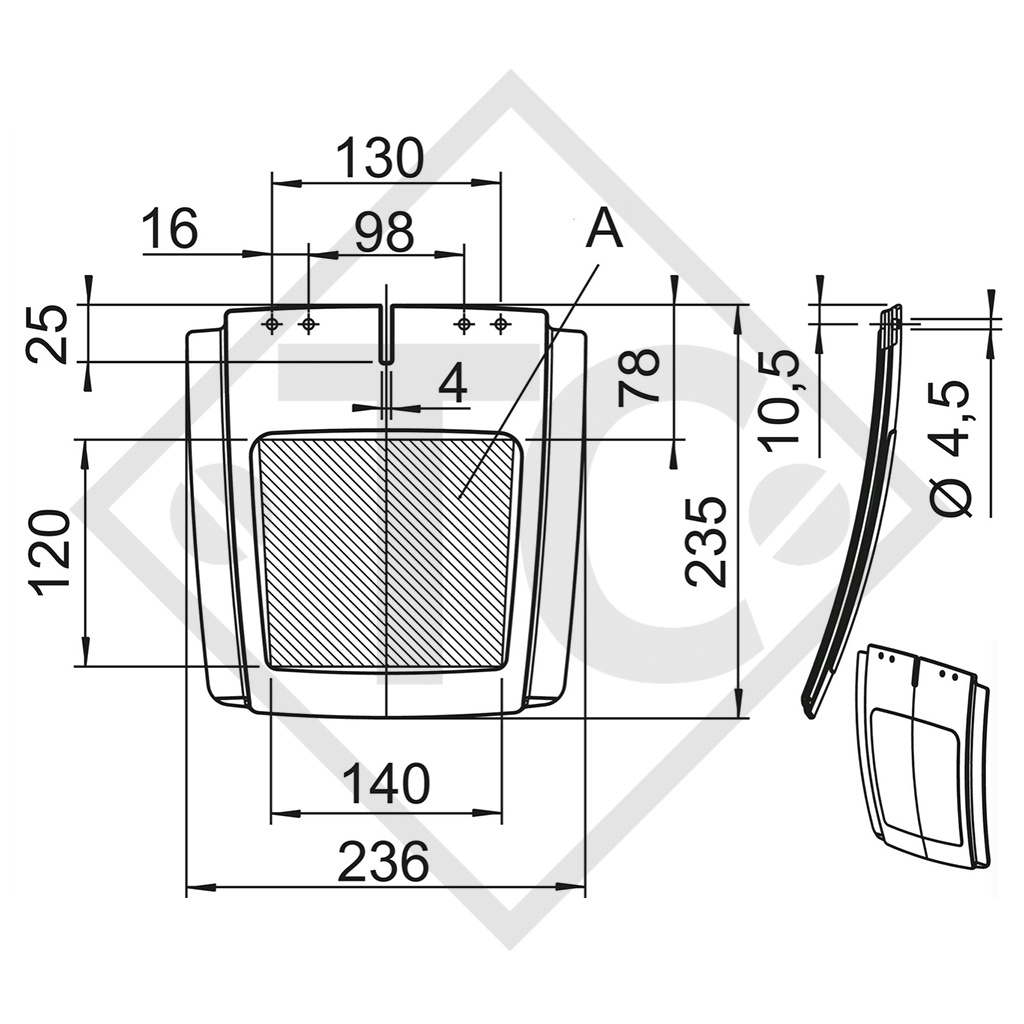 Splash protection suitable for mudguard type SA 260 suitable for all common trailer types