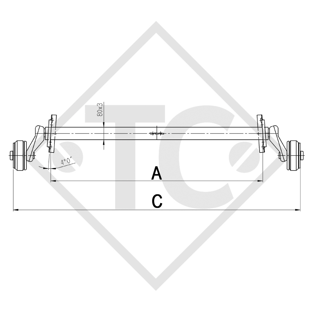 Achse gebremst 900kg EURO Achstyp B 850-5