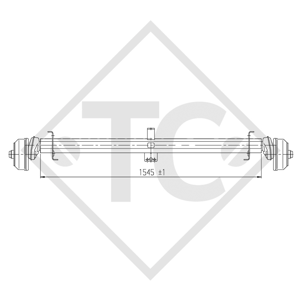 Braked axle 1500kg EURO COMPACT axle type B 1600-3, SUN ROLLER S.A. type AH460 T495LU