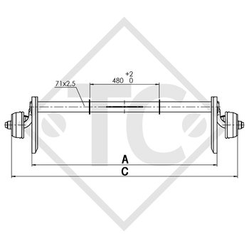 Achse gebremst 750kg BASIC Achstyp B 700-5 mit Wiederlager von oben, Anssem GTV 1500