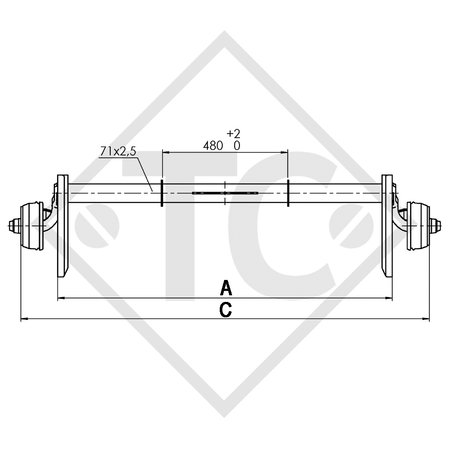 Eje con freno 750kg BASIC tipo de eje B 700-5 con soporte de cable bowden tándem desde arriba, Anssem GTV 1500