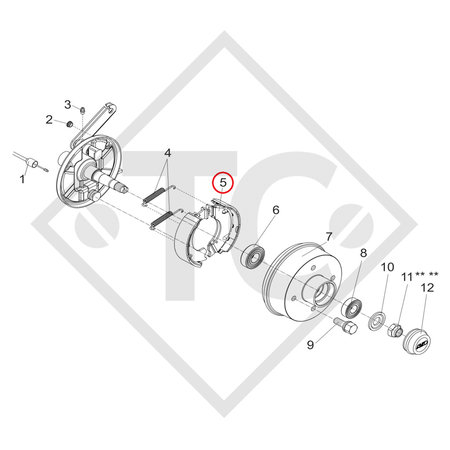 Brake shoes, wheel brake SB 135.30 brake size 135x30mm