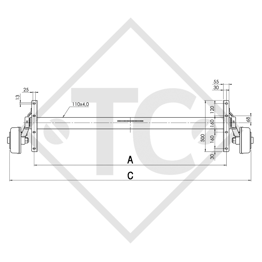 Achse gebremst 1800kg EURO1  Achstyp B 1800-9, BÖCKMANN