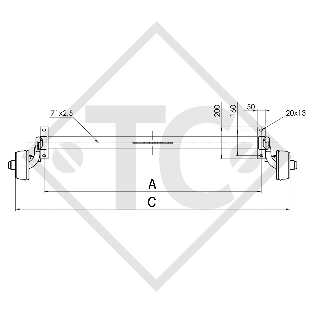 Essieu BASIC 750kg freiné type d'essieu B 700-5