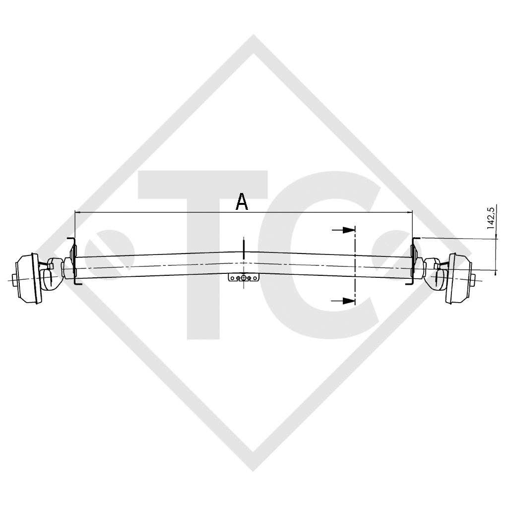 Braked axle 1500kg EURO Plus axle type DELTA SIN 14-1 with AAA (automatic adjustment of the brake pads)