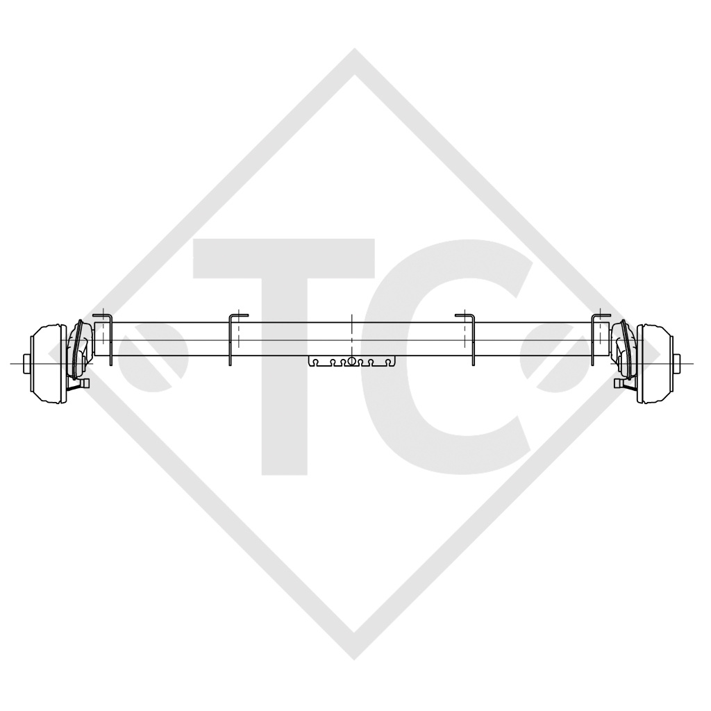 Braked axle 1350kg  EURO COMPACT axle type B 1200-6 with tandem adapter bracket from below, LIDER