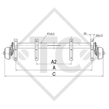 Achse gebremst 1350kg EURO COMPACT Achstyp B 1200-6 mit Tandem-Widerlager von unten, LIDER