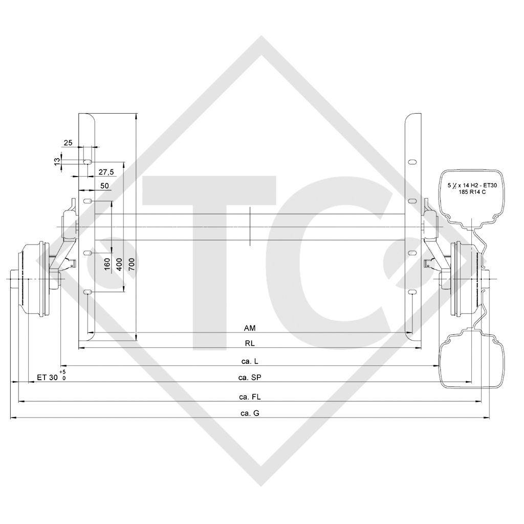 Achse gebremst SWING 1350kg Achstyp CB 1355, 46.24.379.209, WÖRMANN