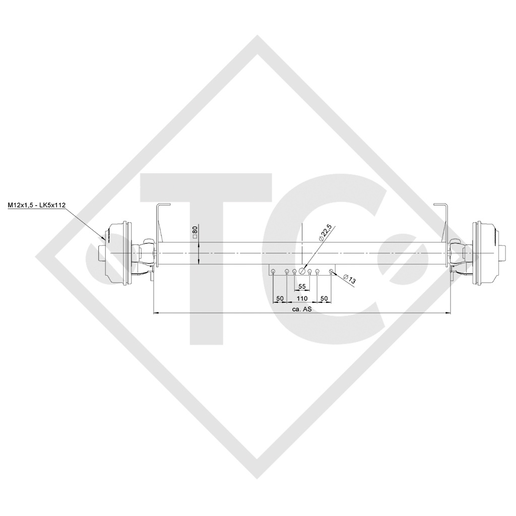 Eje con freno SWING 1350kg tipo de eje CB 1355, 46.24.379.208, WÖRMANN